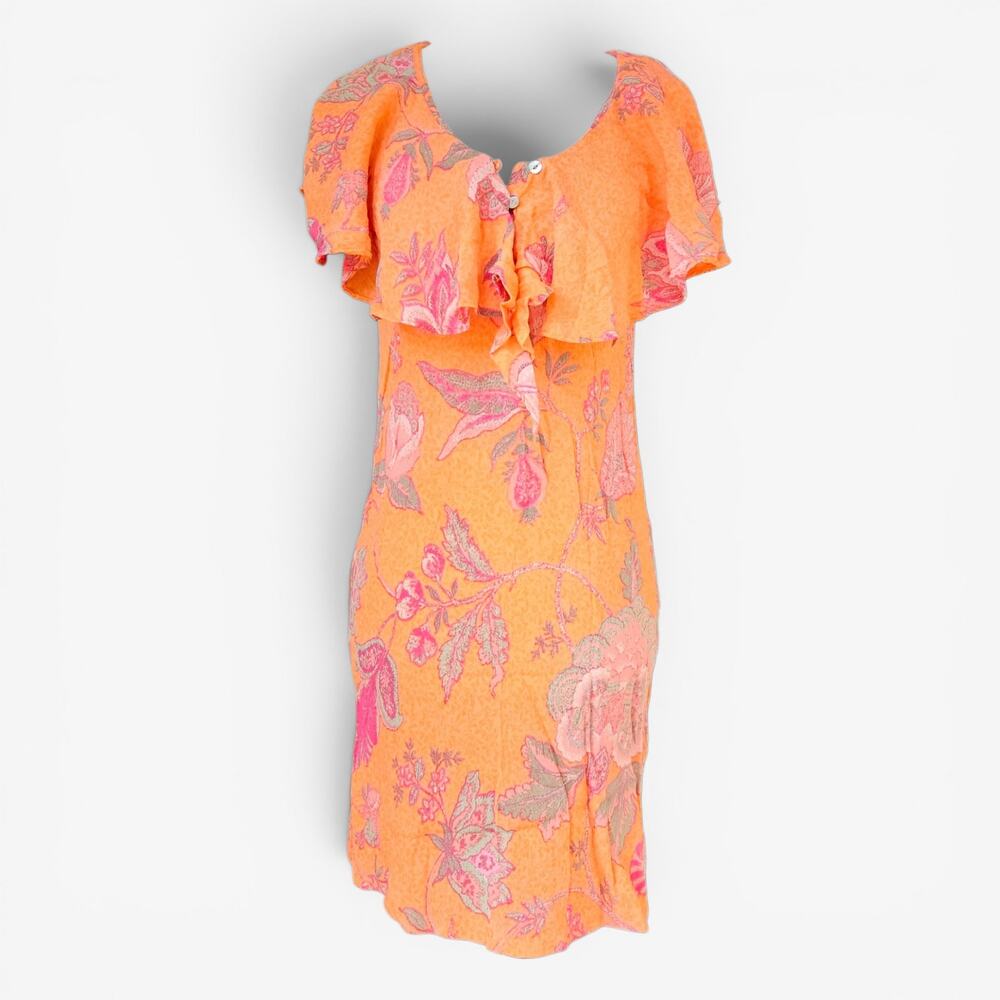 Euro Derhy Dress Orange Knee Length Floral - Small